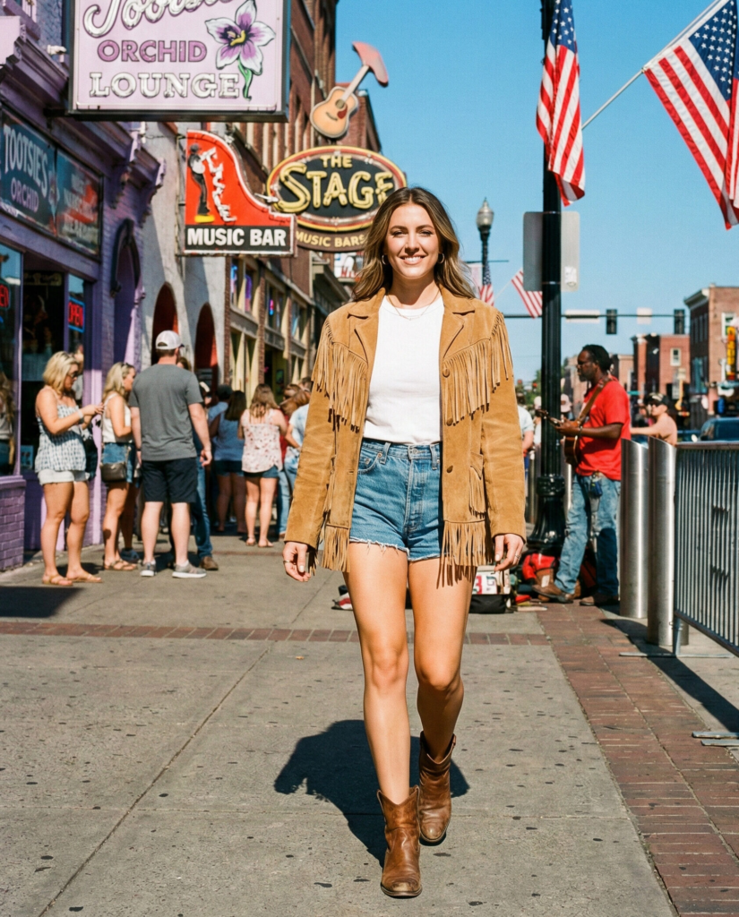 Fringe Jacket with Denim Shorts