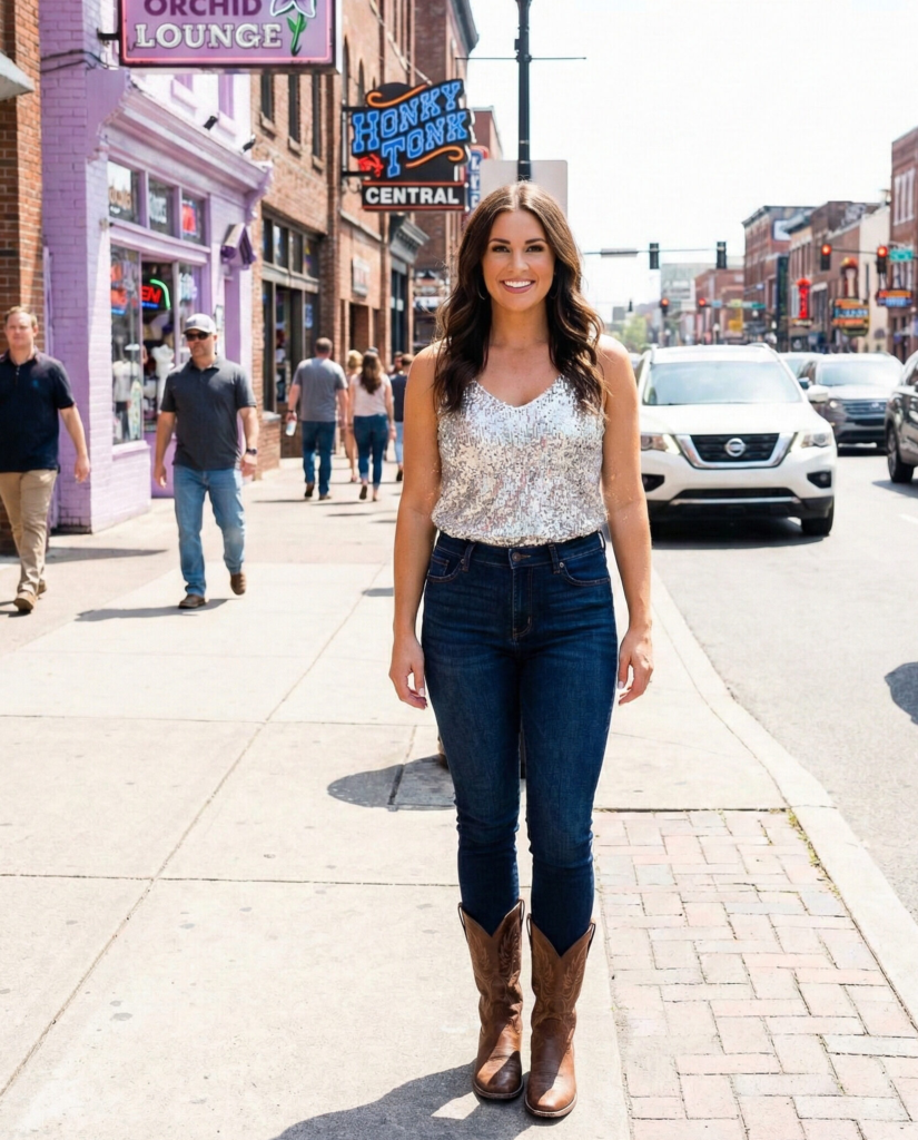 Sequin Top with Dark Denim