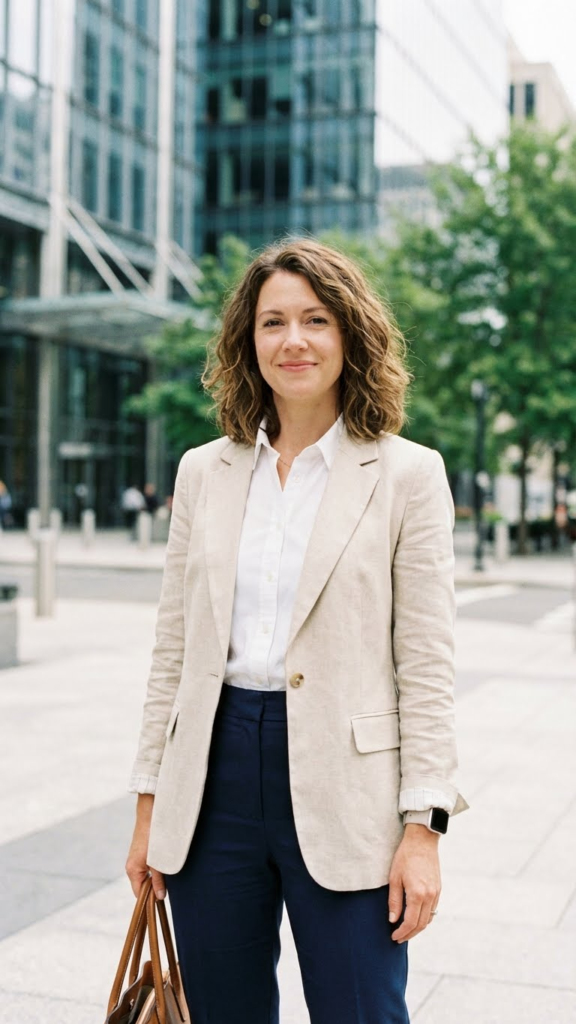Blazer + White Blouse + Tailored Trousers