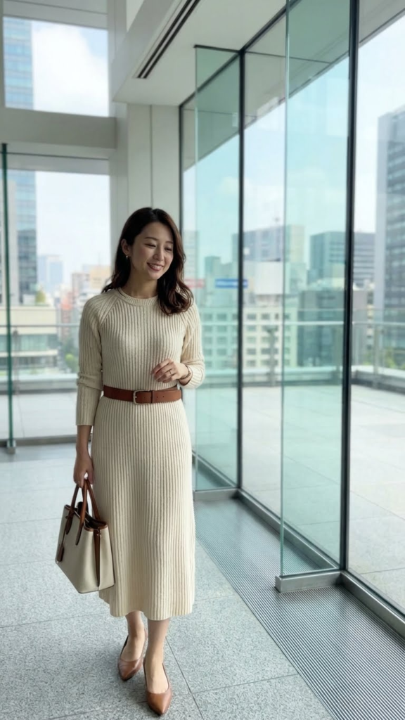 Knit Dress + Belt + Flats