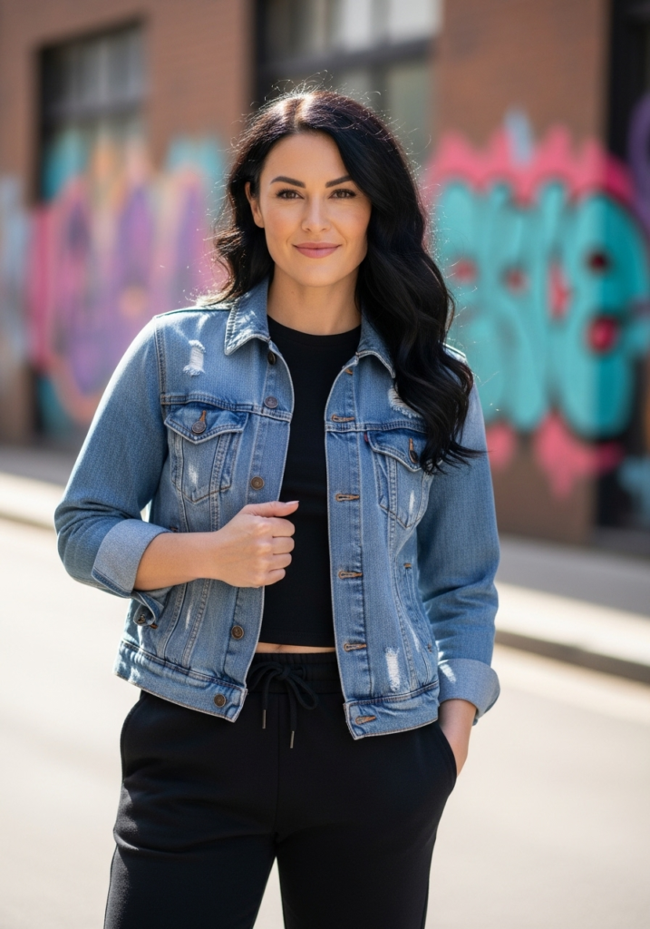 Black Sweatpants + Denim Jacket