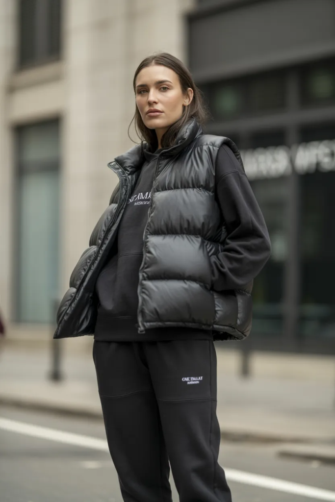 Black Sweatpants + Puffer Vest