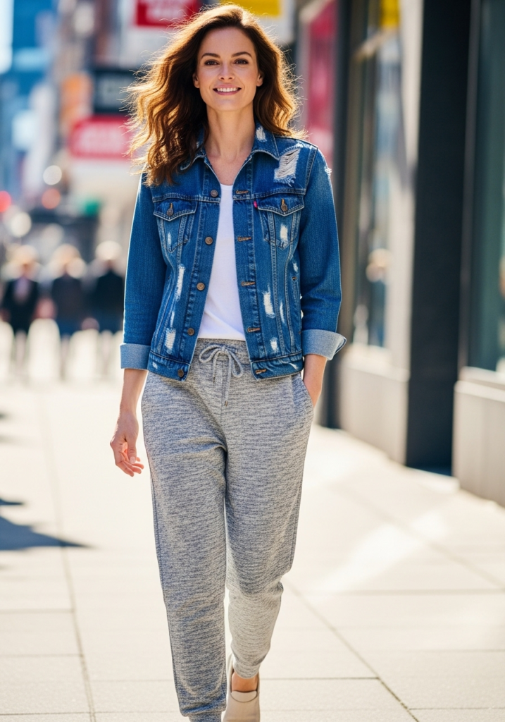 Loose Sweatpants + Denim Jacket