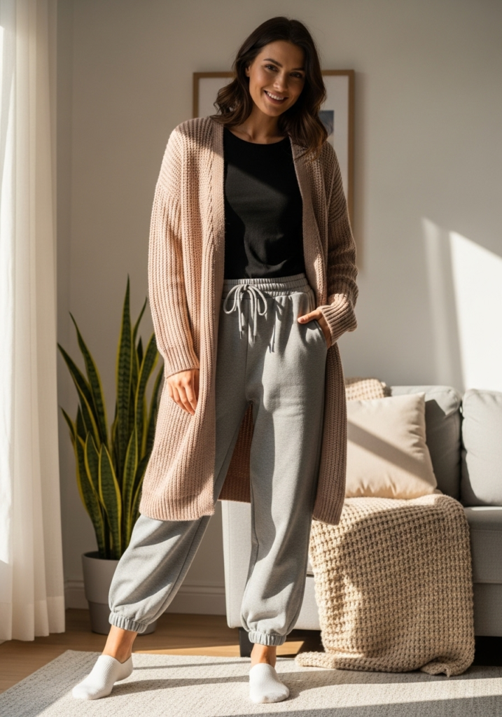 Baggy Sweatpants + Longline Cardigan