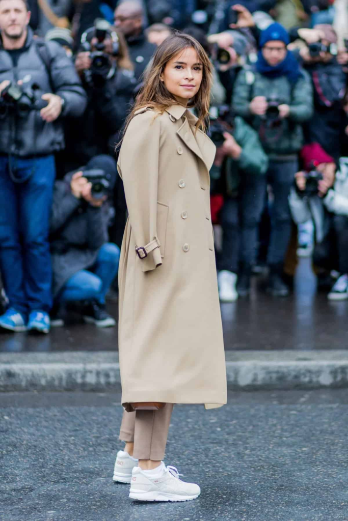 Classic Trench with Modern Sneakers
