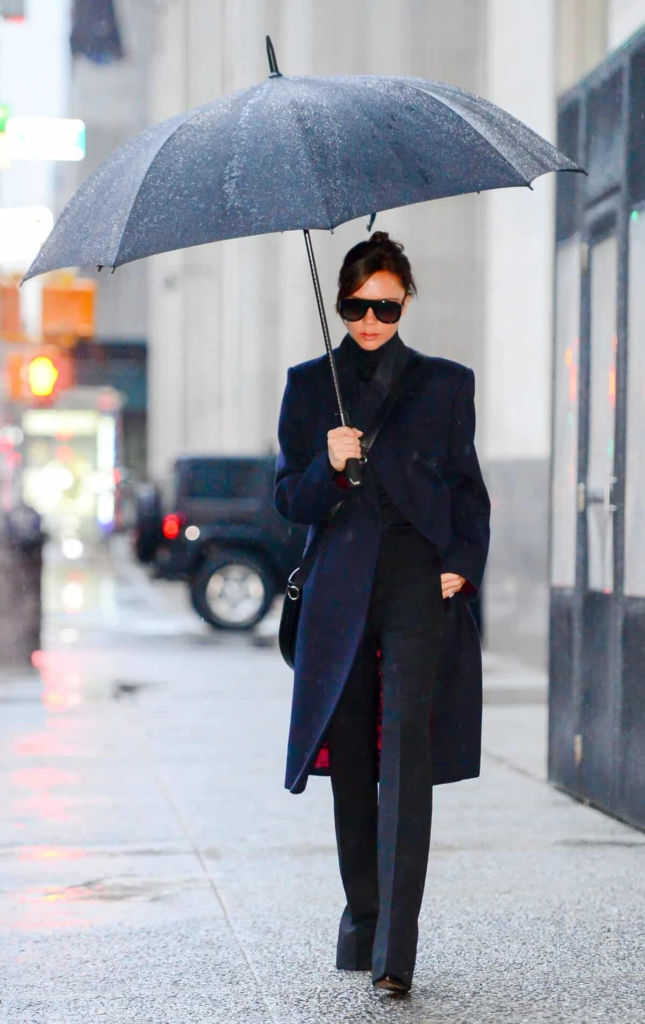 Sleek Navy Coat and Umbrella Combo