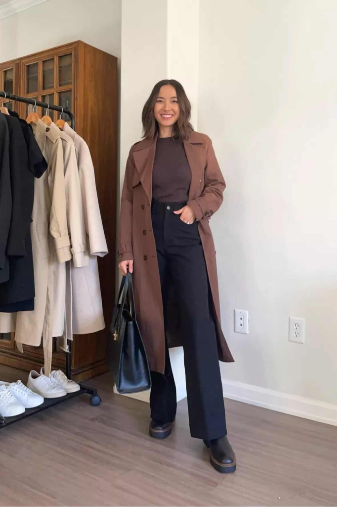 Sophisticated Brown Trench Coat Ensemble