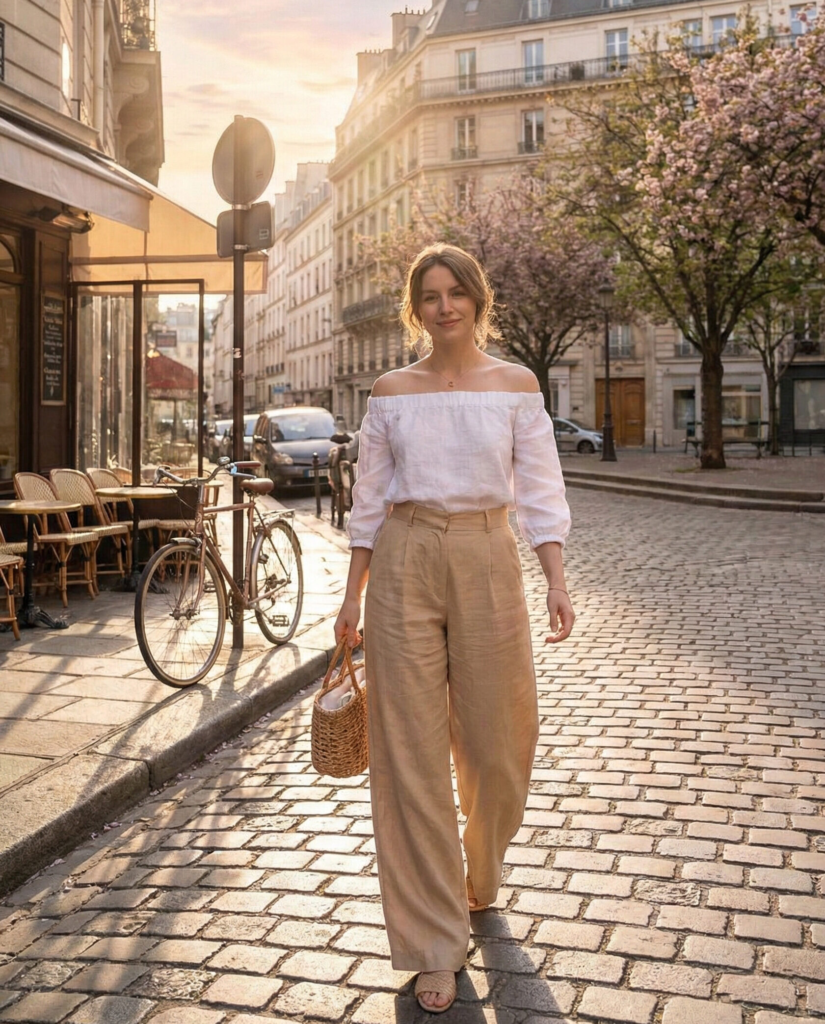 Off-Shoulder Top with Wide-Leg Pants