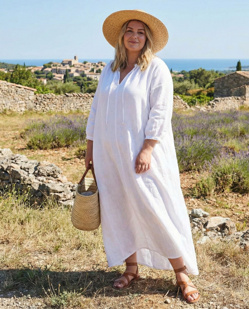 Maxi Dress with Straw Hat