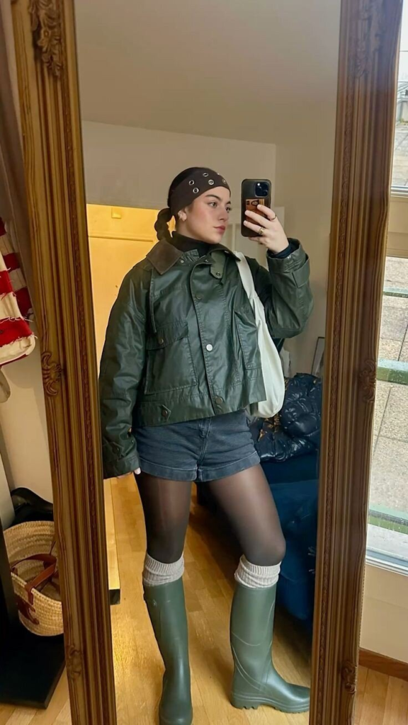 Utility Jacket with Green Wellington Boots