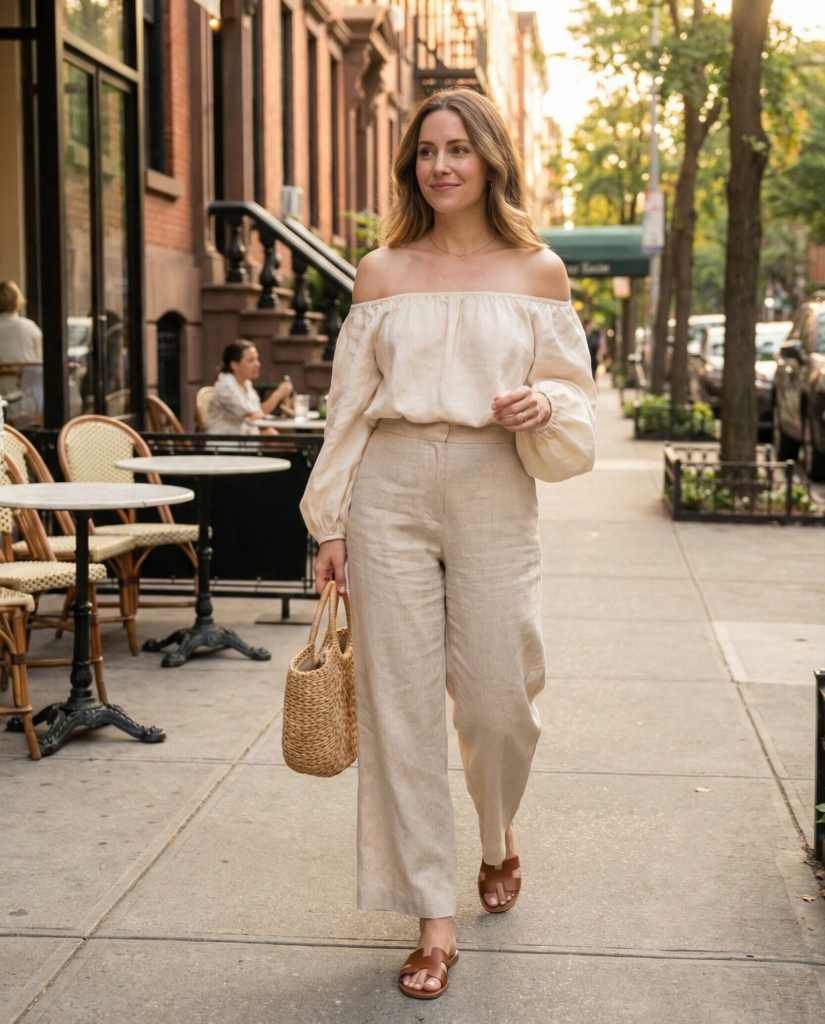Off-Shoulder Top with Linen Pants
