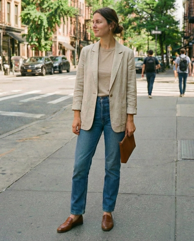 Neutral Tee + Lightweight Blazer