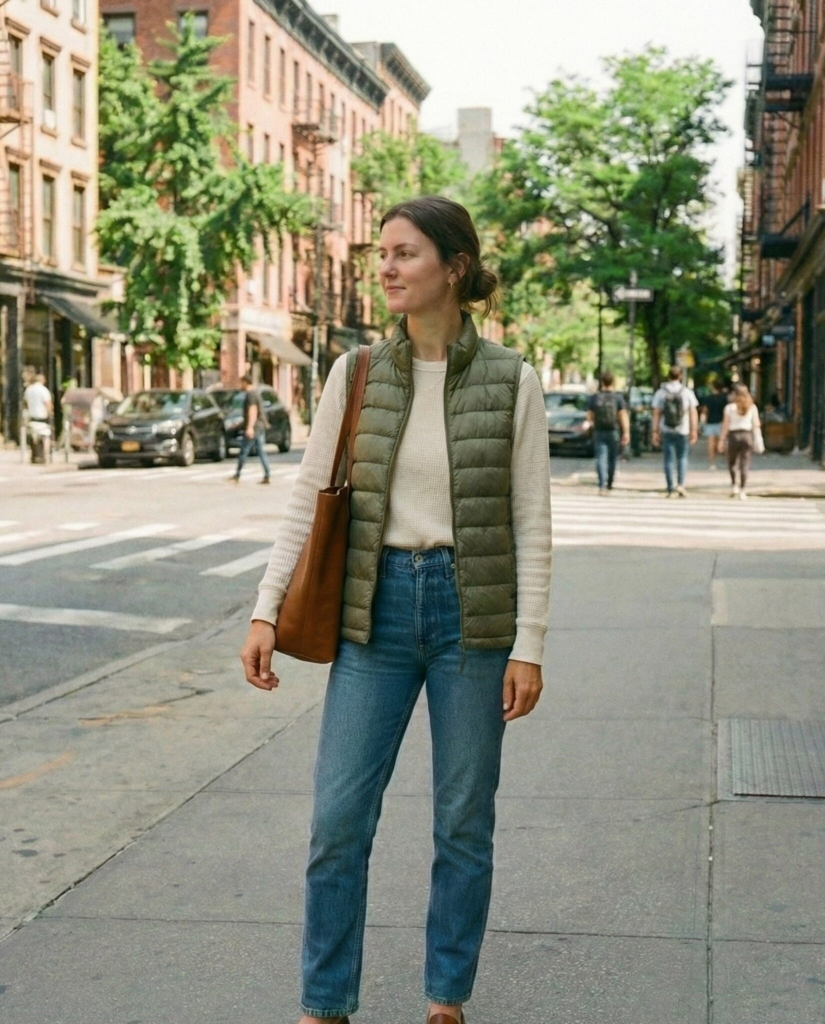 Puffer Vest + Long-Sleeve Tee
