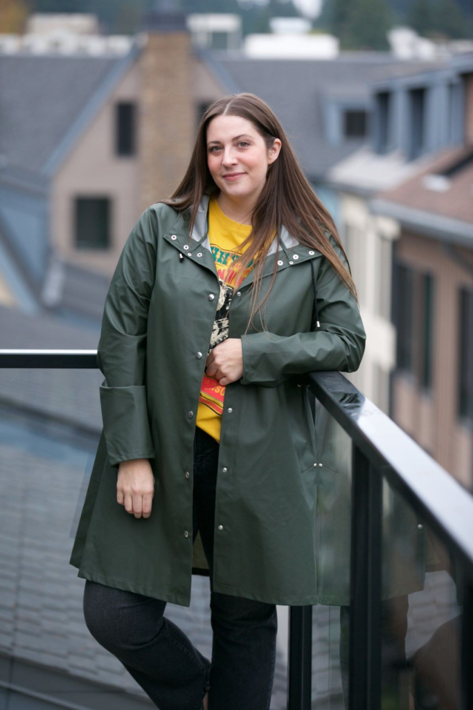 Olive Rain Jacket with Graphic Tee