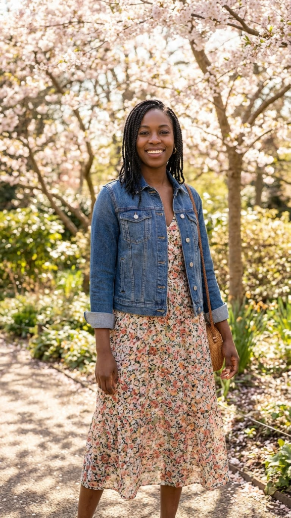 Floral Midi Dress + Denim Jacket