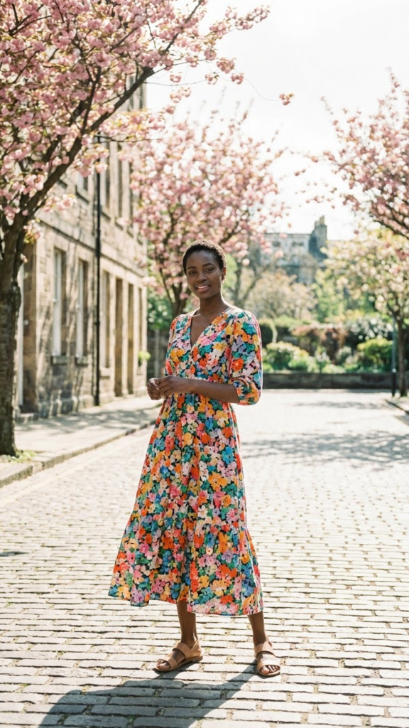 Bright-Colored Dress + Neutral Shoes