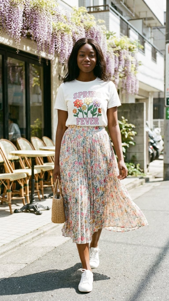 Graphic Tee + Midi Skirt