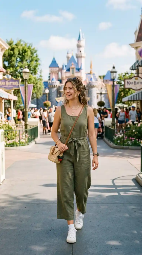 leeveless Jumpsuit with White Sneakers