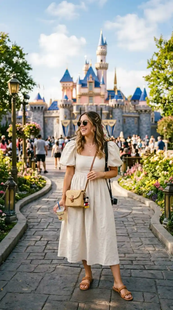 Puff Sleeve Dress with Flat Sandals