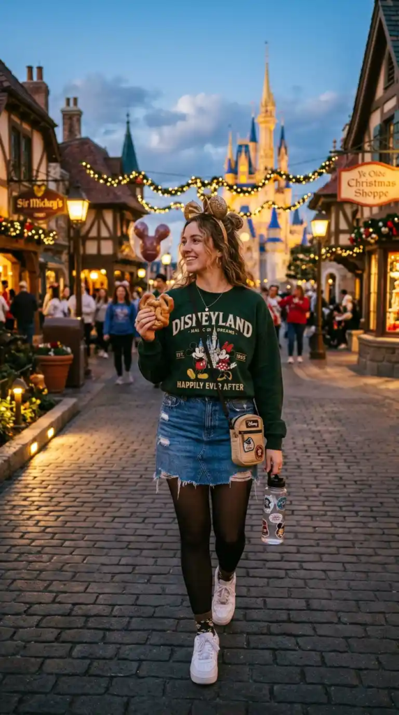 Graphic Sweatshirt with Denim Skirt