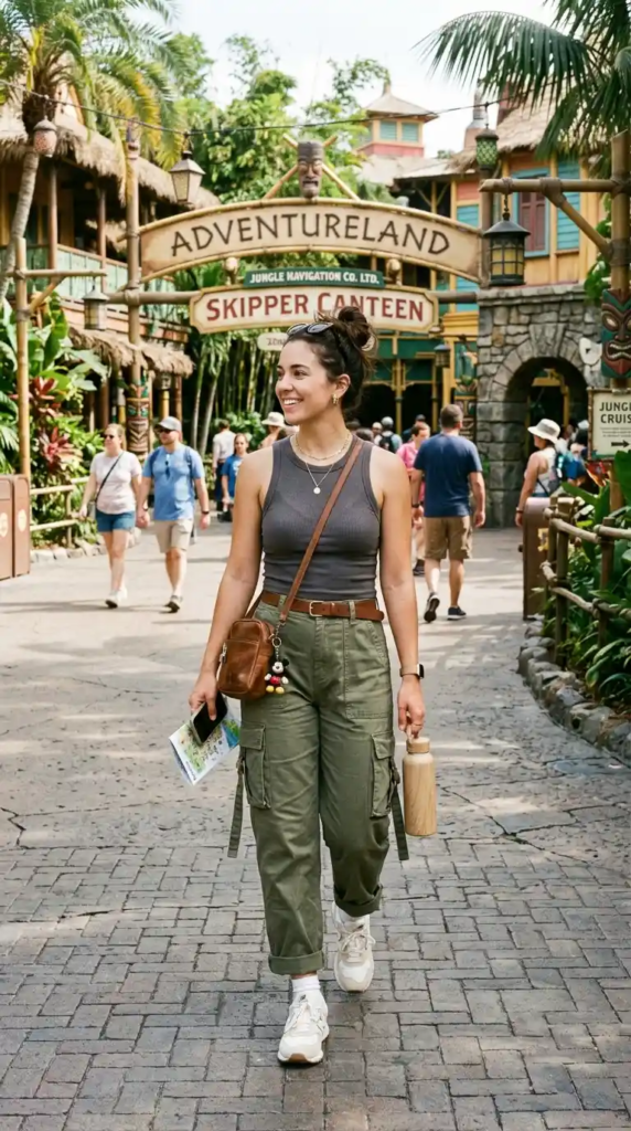 Neutral Tank with Cargo Pants and Sneakers