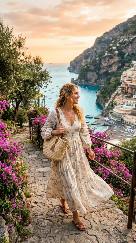 Flowy Maxi Dress with Woven Bag