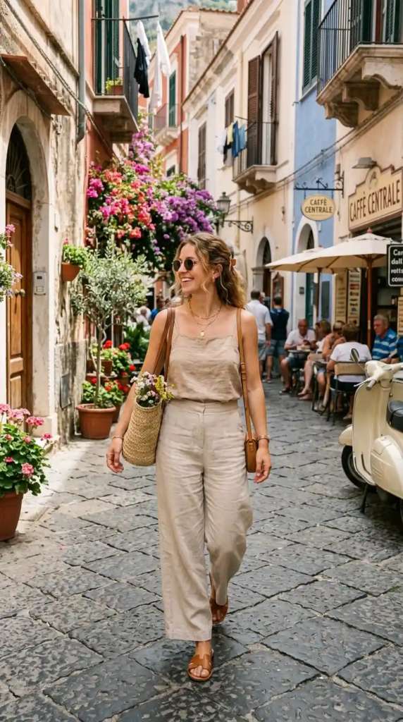 Tank Top with Linen Wide-Leg Pants