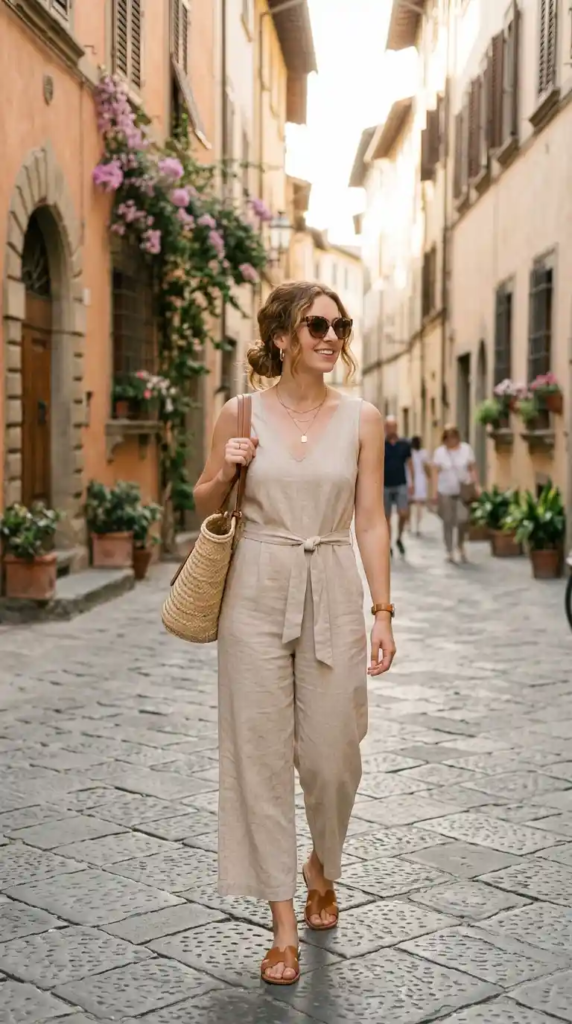 Sleeveless Jumpsuit with Neutral Accessories
