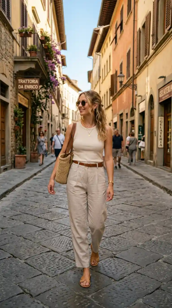 Neutral Tank with Pleated Trousers