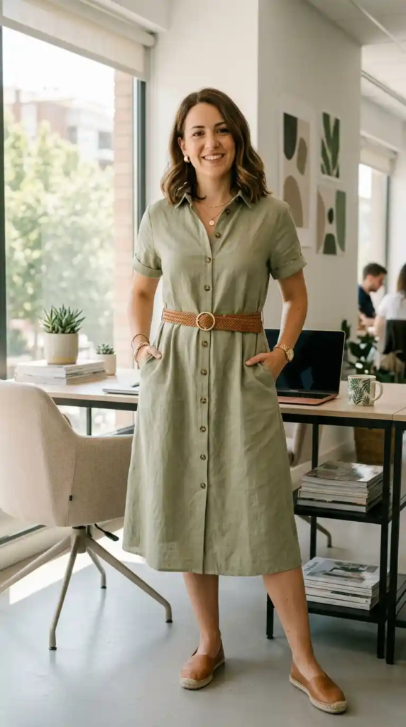 Button Dress with Lightweight Belt
