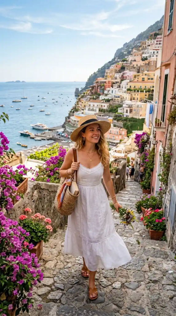 White Sundress with Straw Hat