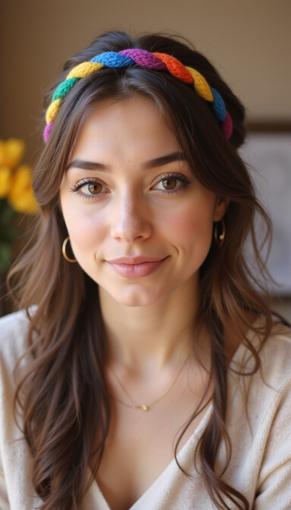 Side-Swept Rainbow Headband Braid For Chic Looks