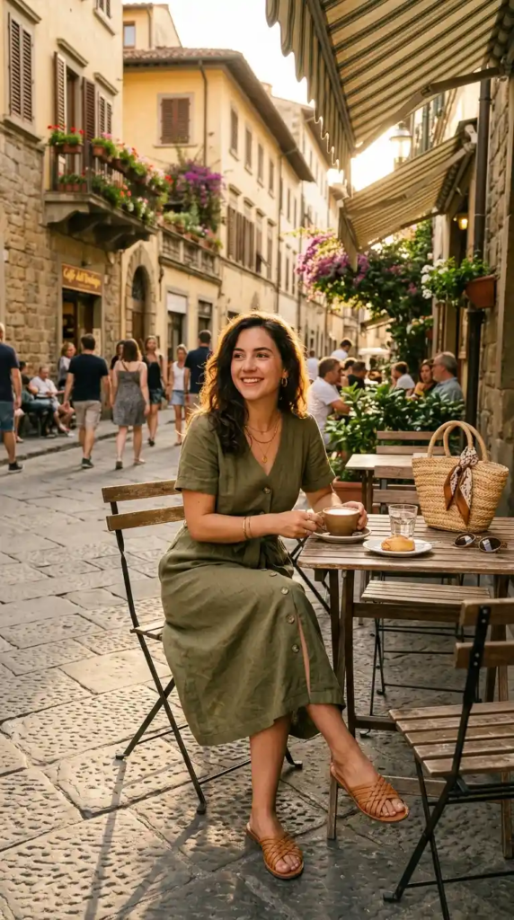 Button-Up Midi Dress with Leather Sandals