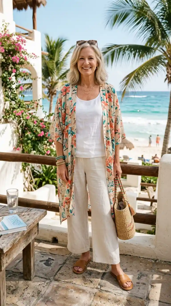 Lightweight Kimono with Tank and Linen Pants