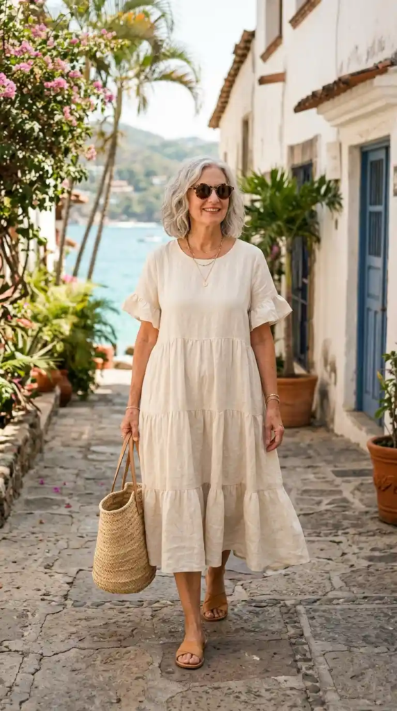 Flowy Tiered Midi Dress with Sandals
