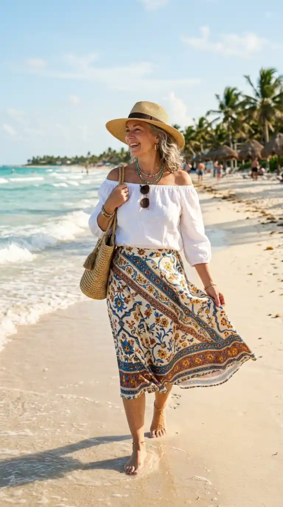 Off-Shoulder Top with Flowy Skirt