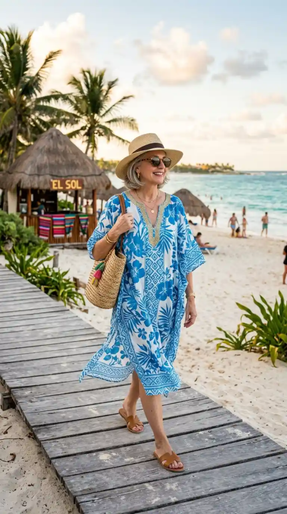 Lightweight Kaftan with Flat Sandals