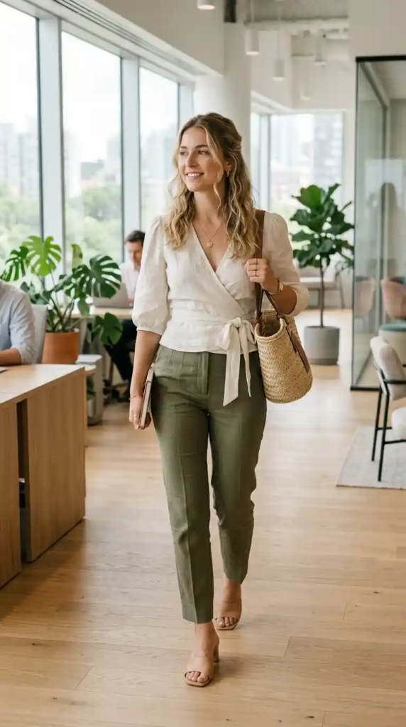 Wrap Blouse with Tailored Pants