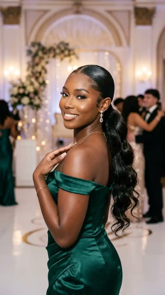 Sleek Low Ponytail with Waves