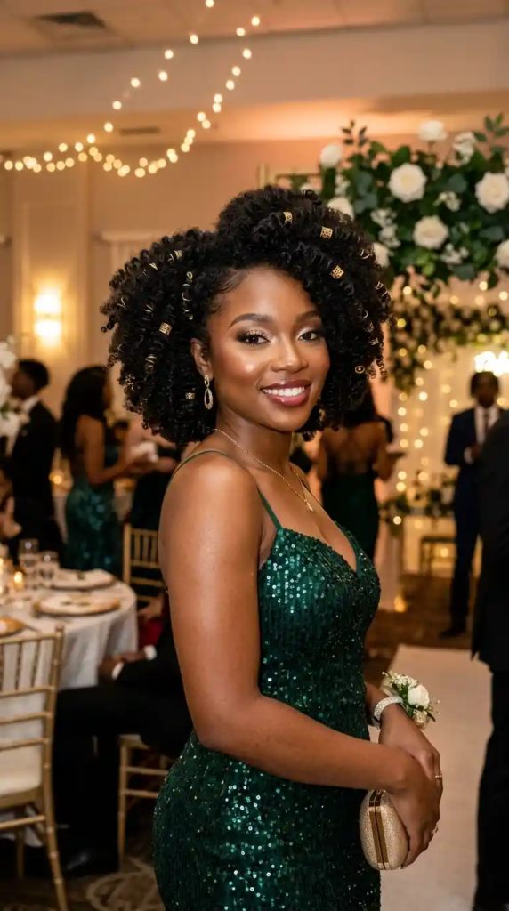 Defined Afro with Gold Hair Cuffs
