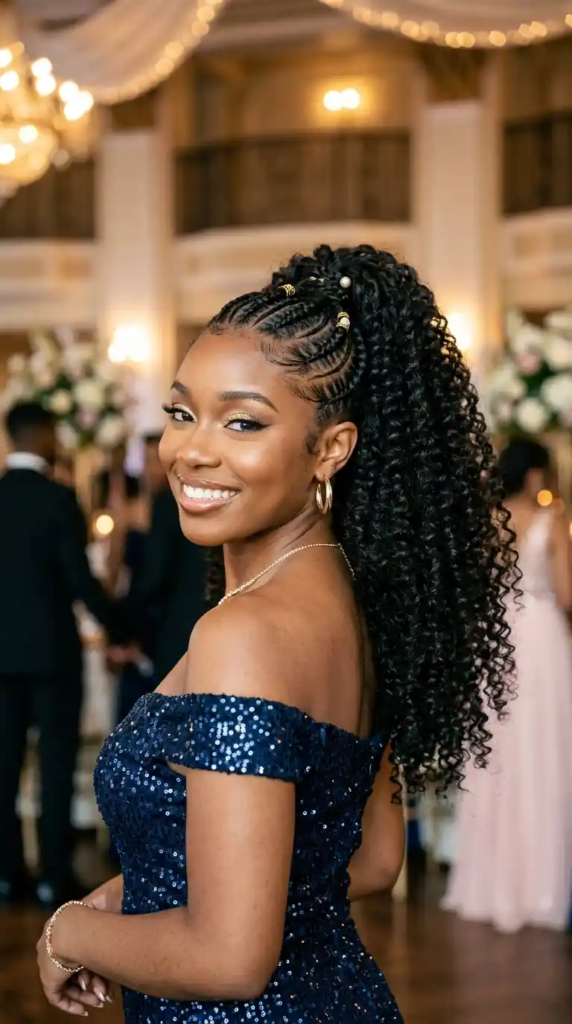 Braided High Ponytail with Curls