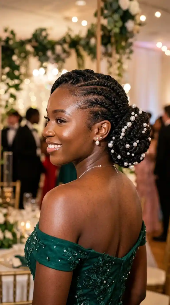 Braided Bun with Pearl Accessories