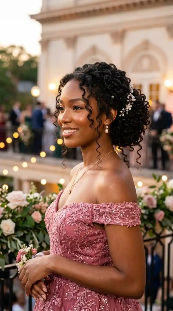 Romantic Curly Updo with Tendrils