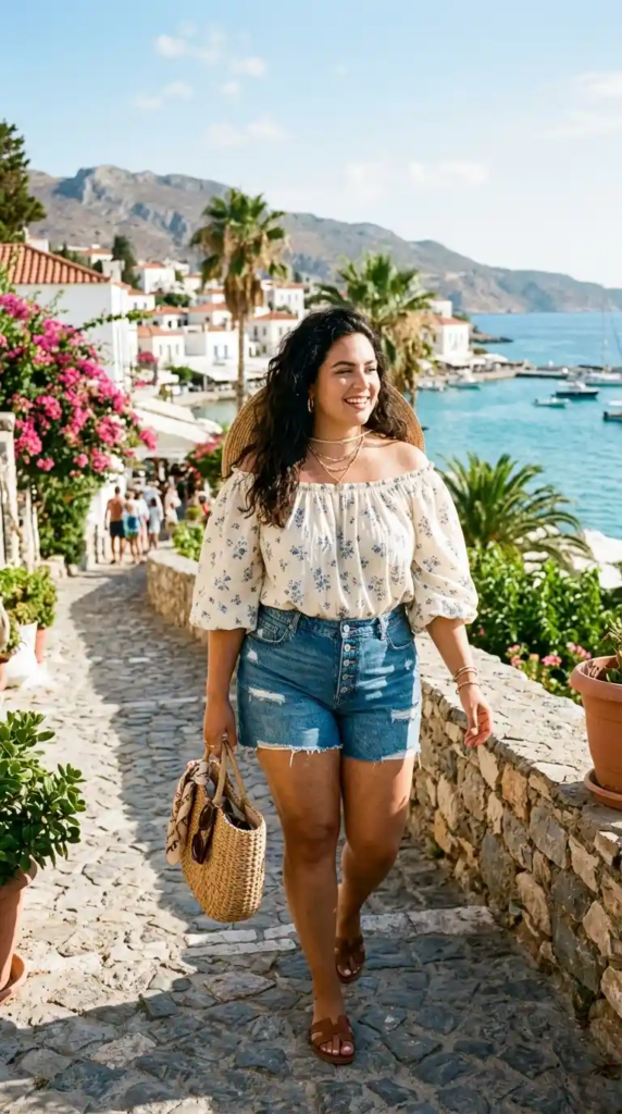Flowy Blouse with High-Waisted Shorts