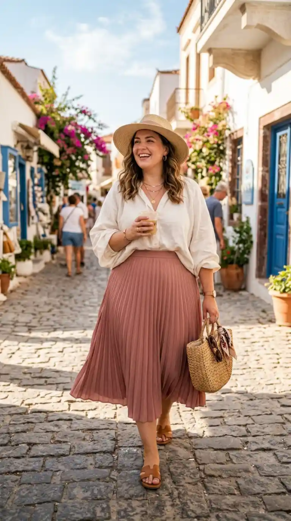 Pleated Skirt with Soft Blouse