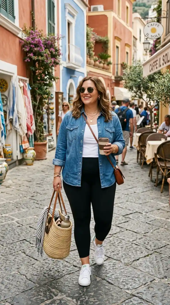 Relaxed Denim Shirt with Stretch Leggings
