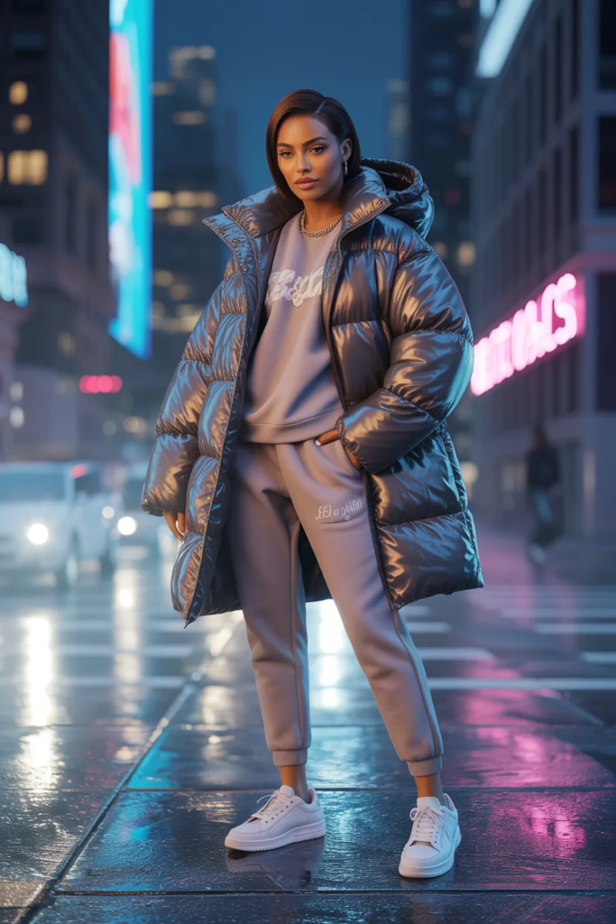 Puffer Coat and Joggers