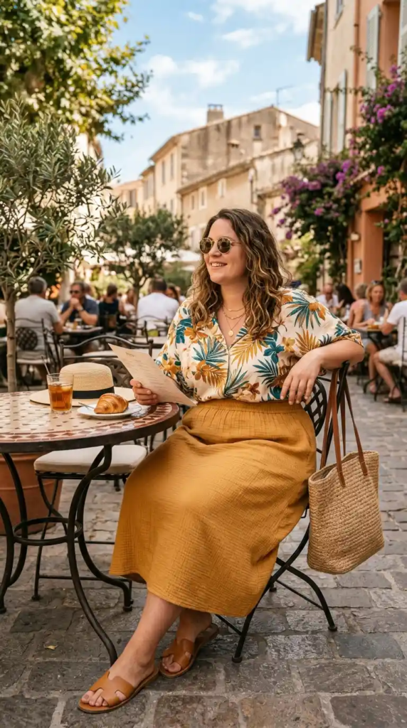 Lightweight Blouse with Pull-On Midi Skirt