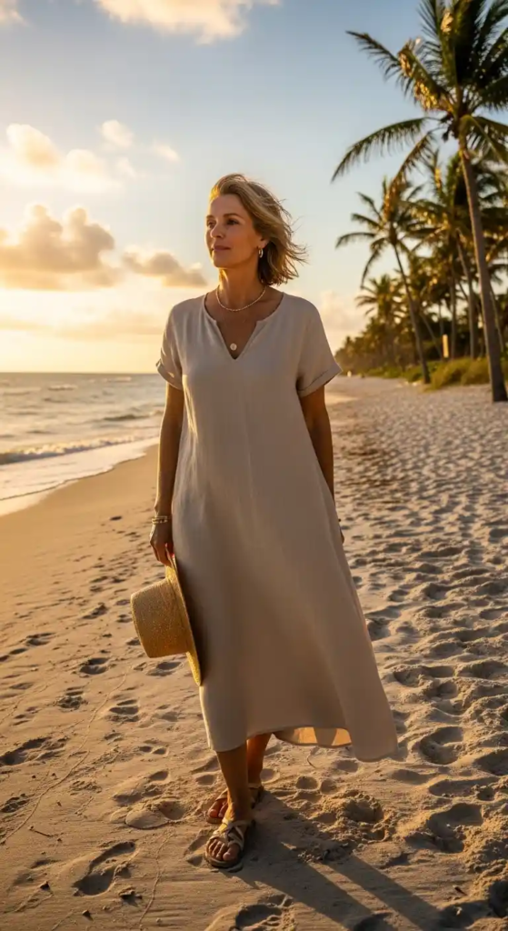 Breezy Linen Midi Dress with Sandals
