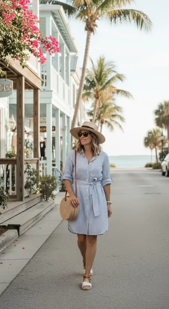 Relaxed Shirt Dress with Straw Accessories
